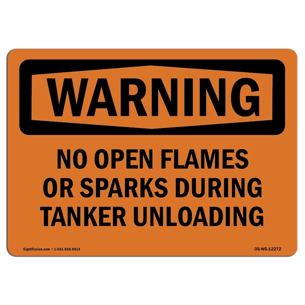 OSHA, No Open Flames Or Sparks During Tanker Unloading, 5in X 3.5in Decal, 10PK, WS-L-12272-10PK